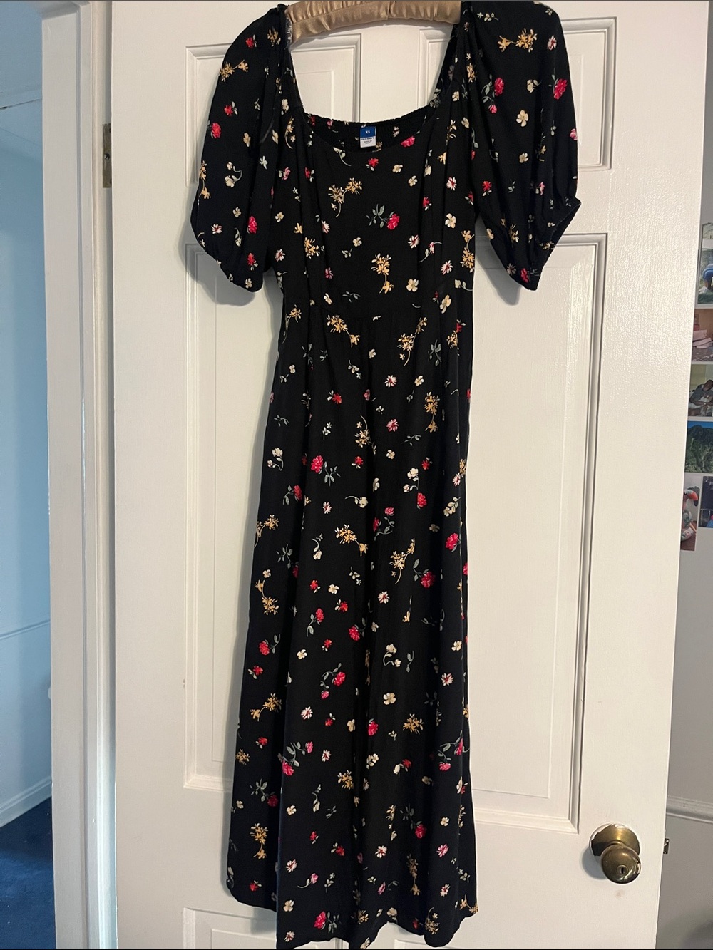 La Hearts Black Floral Maxi Dress with Puff Sleeves